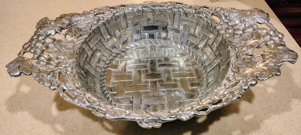 Vintage 1998 Arthur Court Aluminum Basketweave Serving Bowl 11"